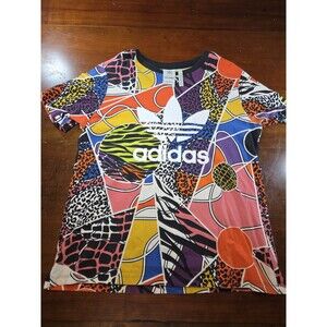 Adidas Rich Mnisi T-Shirt Womens 1X Plus Size Animal Print Trefoil Tee Pop Art